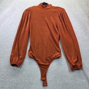 ASTR The Label Rust Orange Puff Sleeve Mock Neck Bodysuit Small